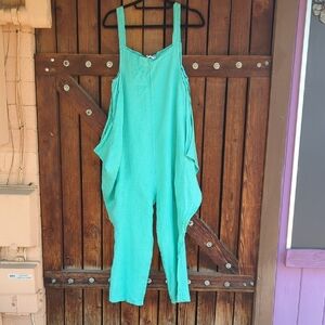 Made In Italy Aqua Green Linen Jumpsuit